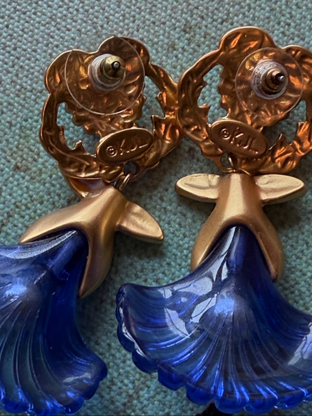 RARE KJL Blue Morning Glory Trumpet Flower Earrings – NWOT Original Pierced - Picture 6 of 8